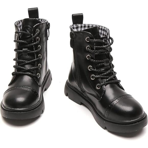 Girls Ankle Boots Lace Up Waterproof Combat Boot With Side Zipper Size 4 (37) - Picture 1 of 8